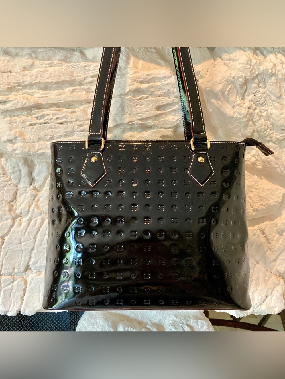 EUC Arcadia Embossed Black Patent Leather Handbag
